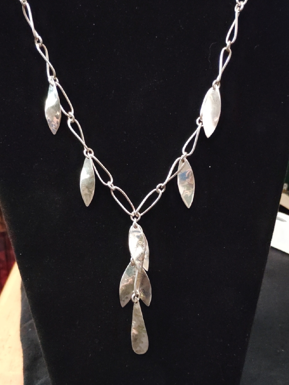 Dominique Dinouart DDD Sterling Silver Hammered Drop Leaf Necklace